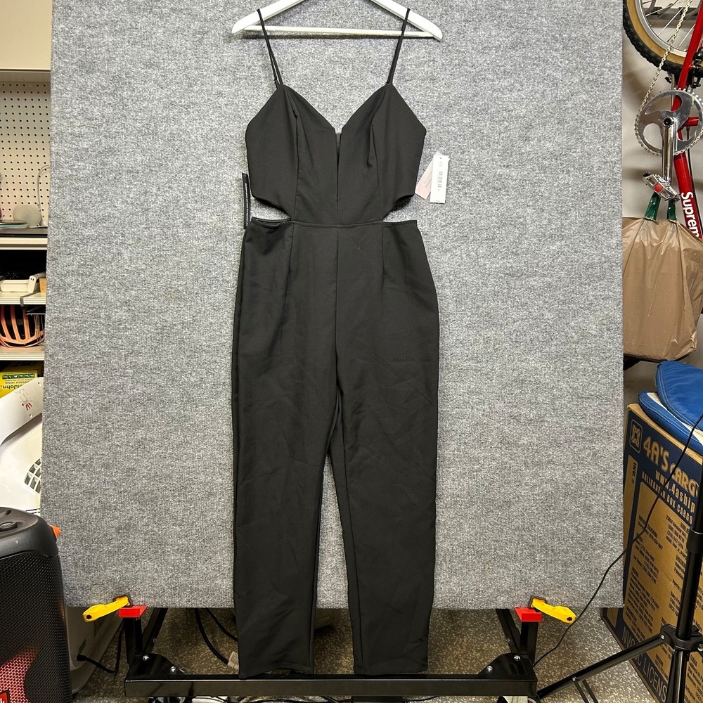Sunset & Spring Crop Jumpsuit Women's Black Cutout Spaghetti Strap Party - M NWT